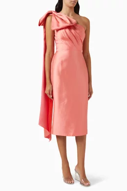 Buy Marchesa Notte Orange One shoulder Midi Dress in Silk Mikado For Women Online Ounass Bahrain