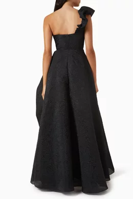 Buy Marchesa Notte Black One shoulder Slit Gown in Cloque For Women Online Ounass Bahrain