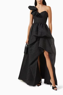 Buy Marchesa Notte Black One shoulder Slit Gown in Cloque For Women Online Ounass Bahrain