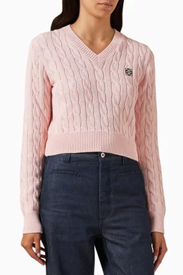 Buy LOEWE Pink Anagram Embroidered Sweater in Knit For Women
