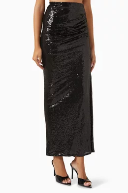Buy Mati evski Black Luna Draped Sequin Maxi Skirt in Mesh For Women Online Ounass Bahrain