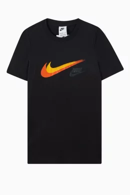 Buy Nike Black Swoosh Graphic Logo T shirt in Cotton Jersey For Boys Online Ounass Bahrain