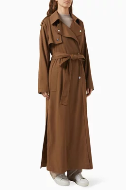 Buy BOSS Brown Belted Trench Coat in Cotton blend For Women Online Ounass Bahrain
