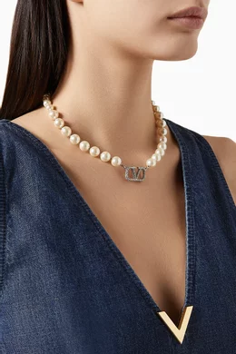 ネックレス・ペンダント VALENTINO GARAVANI BLACK COEUR  PEARL NECKLACE Valentino Garavani Black Coeur Royal pearl necklace | TheDoubleF