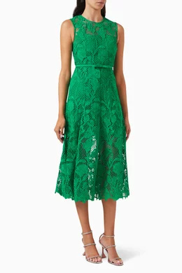 Buy Self Portrait Green Sleeveless Midi Dress in Lace For Women Online Ounass Bahrain