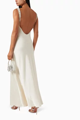 Buy Self Portrait Neutral Diamante Bralette Maxi Dress in Satin For Women Online Ounass Bahrain