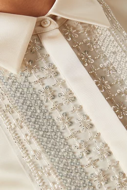 Buy Self-Portrait Neutral Embellished Bib Maxi Dress in Satin For Women  Online | Ounass Bahrain