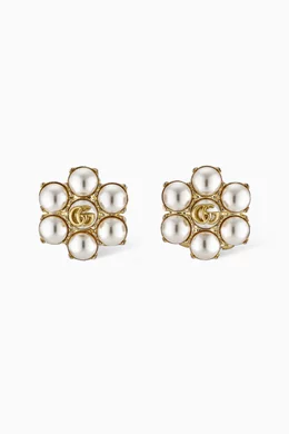 Buy Gucci Gold Double G Pearl Earrings in Metal For Women Online Ounass Bahrain