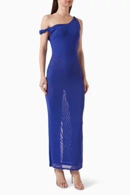 Buy Good American Blue Twist Maxi Dress in Mesh For Women Online Ounass Bahrain
