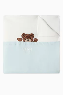 Buy Fendi Blue Bear Logo Print Blanket in Cotton For Baby Boys Online Ounass Bahrain