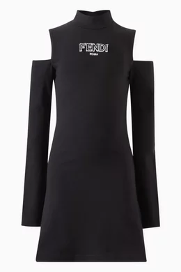Buy Fendi Black Logo Cut out Dress in Cotton Jersey For Girls Online Ounass Bahrain