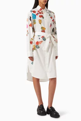 Buy Marni White Floral print Midi Shirt Dress in Cotton poplin For Women Online Ounass Bahrain