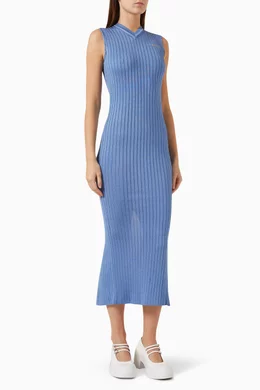 Buy Marni Blue Ribbed knit Midi Dress in Stretch viscose For Women Online Ounass Bahrain