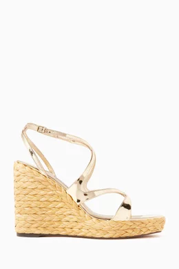 Buy Jimmy Choo Gold Ayla 110 Wedge Sandals in Metallic Leather For Women Online Ounass Bahrain