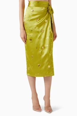 Buy Never Fully Dressed Green Jaspre Hearts Wrap Skirt in Satin For Women Online Ounass Bahrain