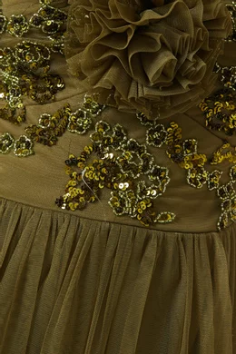 Floral-embellished tulle midi dress best sale