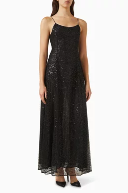 Buy Emporio Armani Black Sequin embellished Maxi Dress in Tulle For Women Online Ounass Bahrain