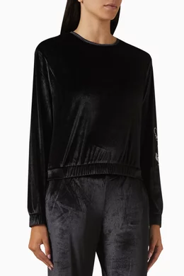 Buy Emporio Armani Black EA7 Sweatshirt in Velour For Women Online Ounass Bahrain