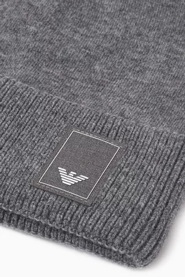 Buy Emporio Armani Grey Logo patch Beanie Hat in Wool cashmere Blend For Men Online Ounass Bahrain