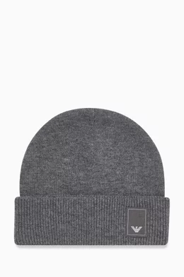 Buy Emporio Armani Grey Logo patch Beanie Hat in Wool cashmere Blend For Men Online Ounass Bahrain
