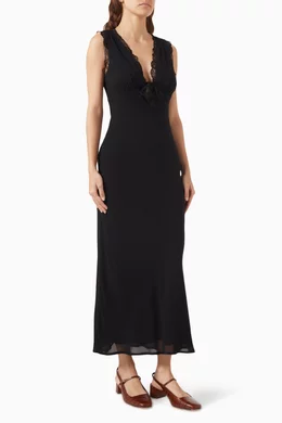 Buy Reformation Black Sharla Lace trim Midi Dress in Georgette For Women Online Ounass Bahrain