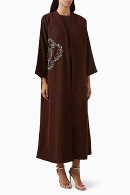 Buy Dananeer Brown Ruby Essence Embellished Abaya in Crepe For Women Online Ounass Bahrain