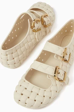 Buy Bottega Veneta White Amy Mary-Jane Ballerinas in
