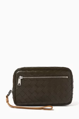 Buy Bottega Veneta Green Small Wristlet Pouch in Intrecciato Leather For Men Online Ounass Bahrain