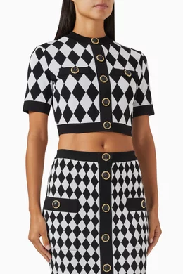 Buy Balmain Black Diamond Crop Knit Top in Viscose Blend For Women Online Ounass Bahrain