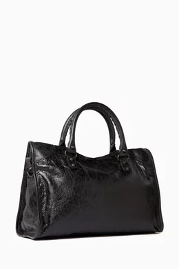 BALENCIAGA★City Ballerina Black Arena Lambskin BALENCIAGA Women's City Ballerina in Black/silver | REVERSIBLE