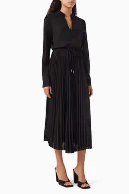 Buy Marella Black Pleated Skirt Drawstring Midi Dress For Women Online Ounass Bahrain