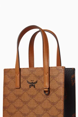 Buy MCM Brown Mini Aren Tote Bag in Lauretos Monogram Canvas For Men Online Ounass Bahrain
