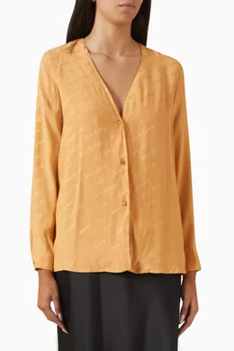 Buy Armani Exchange Orange Logo V neck Shirt in Viscose For Women Online Ounass Bahrain