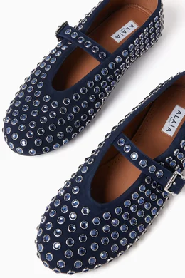 Buy Alaïa Blue Crystal-embellished Ballerina Flats in Suede For