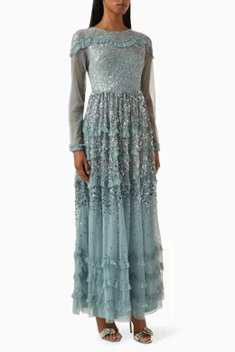 Buy Amelia Rose Green Sequin-embellished Maxi Dress For Women