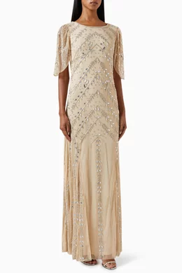 Buy Amelia Rose Neutral Embellished Short sleeve Maxi Dress For Women Online Ounass Bahrain