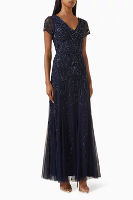 Buy Amelia Rose Blue Bead embellished Maxi Dress For Women Online Ounass Bahrain