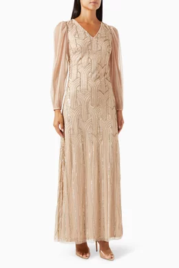Buy Amelia Rose Neutral Embellished Maxi Dress For Women Online Ounass Bahrain
