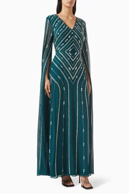Buy Amelia Rose Green Slit sleeve Beaded Maxi Dress For Women Online Ounass Bahrain
