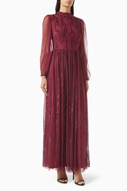 Buy Amelia Rose Pink Embellished Long sleeve Maxi Dress For Women Online Ounass Bahrain