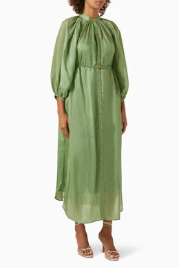 Buy byTiMo Green Belted Maxi Shift Dress in Cupro For Women Online Ounass Bahrain