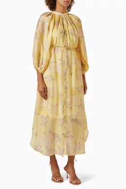 Buy byTiMo Yellow Belted Maxi Shift Dress in Cupro For Women Online Ounass Bahrain