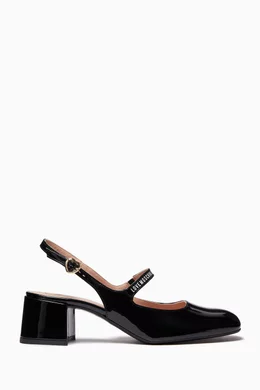 Buy Love Moschino Black Mary Jane Slingback Pumps in Patent Leather For Women Online Ounass Bahrain