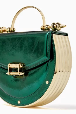Buy Okhtein Green Oak Top handle Bag in Metallic Sheepskin For Women Online Ounass Bahrain