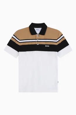 Buy BOSS Kidswear White Striped Polo Shirt in Cotton pique For Boys Online Ounass Bahrain