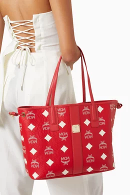 Buy MCM Red Medium Liz Shopper Tote Bag in Visetos For Women Online Ounass Bahrain