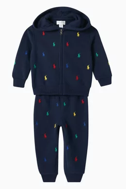 Buy Polo Ralph Lauren Blue Logo embroidered Hoodie Sweatpants Set in Cotton blend For Baby Boys Online Ounass Bahrain