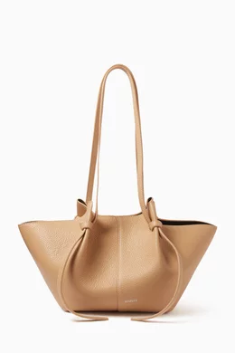 Buy YUZEFI Neutral Mochi Tote Bag in Pebble Grained Leather For - Main Image