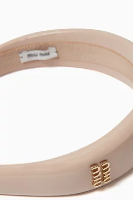 Miu Miu Womens Light Pink Logo Headband With Gold Lettering Miu Miu Patent Leather Headband - Camelia | Editorialist main image 3