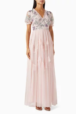 Buy Maya Pink Embellished Lace trimmed Maxi Dress For Women Online Ounass Bahrain